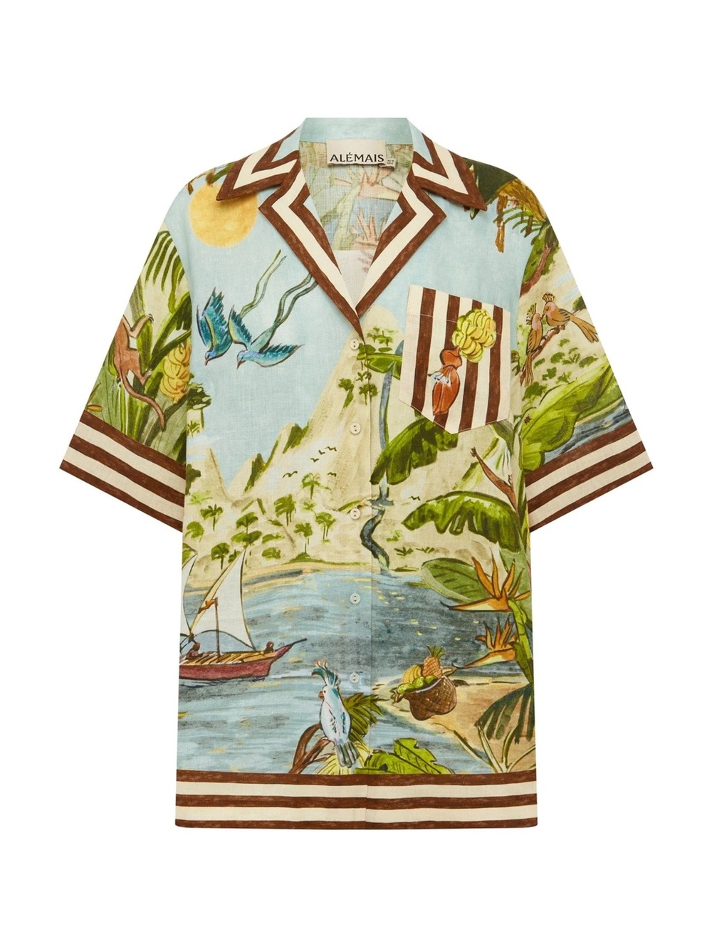 NWT ALEMAIS Toucan Tango striped-trim printed shirt